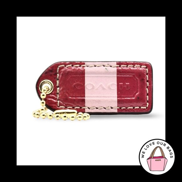 2" Medium VINTAGE Y2K COACH Pink Stripe Leather Fob Bag Charm Keychain Hang Tag - Picture 1 of 2